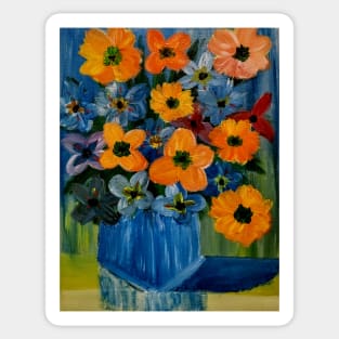 A beautiful bouquet of mixed flowers in a glass and gold vase Sticker